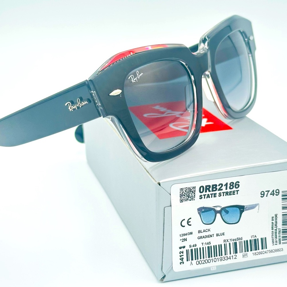 Ray-Ban State Street Women’s Sunglasses RB2186 49m  Black w/ Gradient Blue Lens - Picture 4 of 8